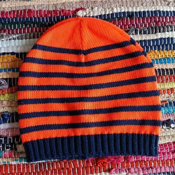 Target Accessories - EUC Orange & Navy Blue Striped Knit Beanie Hat - Ladies